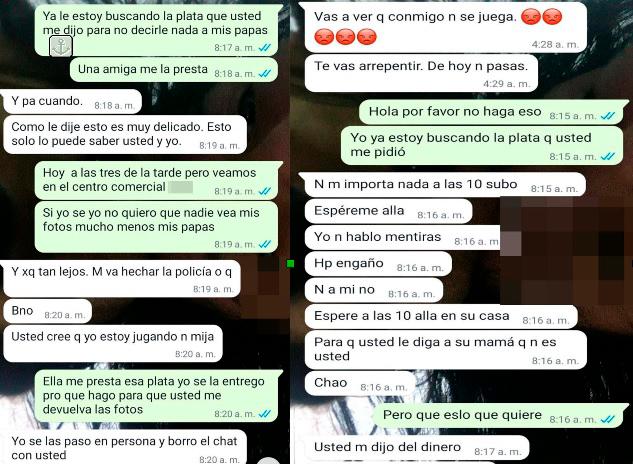Algunos de los chats en los que “el Gigoló” intimidaba a su víctima adolescente. FOTOS: CORTESÍA DEL GAULA. Algunos de los chats en los que “el Gigoló” intimidaba a su víctima adolescente. FOTOS: CORTESÍA DEL GAULA.