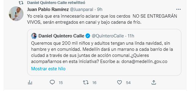 Polémica por promesa de Quintero de entregar un marrano a cada barrio de Medellín en Navidad