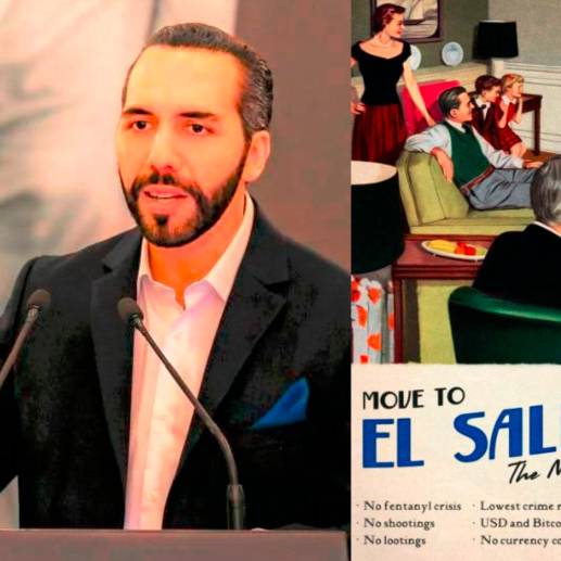 Bukele invita a vivir en El Salvador y promociona el país como un lugar sin crisis. Foto: Twitter @nayibbukele/Getty. 
