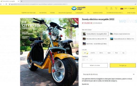 Una de las ofertas falsas que hace el falso sitio web. FOTO Cortesía Eset Una de las ofertas falsas que hace el falso sitio web. FOTO Cortesía Eset