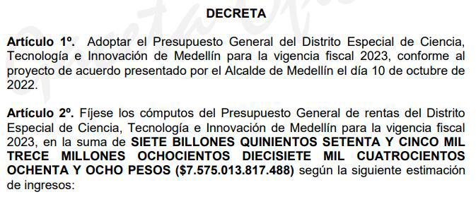 ¿Se extralimitó Quintero con el decreto que fijó el presupuesto para Medellín en 2023?