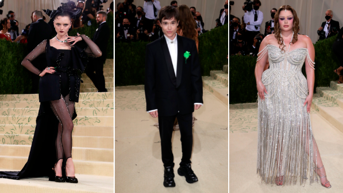 Estrellas juveniles en la gala, ¿los reconoce? De izquierda a derecha: Maisie Williams, Elliot Page y Barbie Ferreira, sí, los actores de Juego de Tronos, The Umbrella Academy y Euphoria, respectivamente. FOTOS Cortesía E! Entertainment @EOnlineLatino