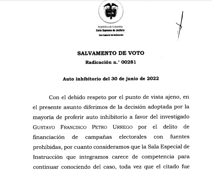 Hubo pelea interna en la Corte por el archivo de caso contra Gustavo Petro