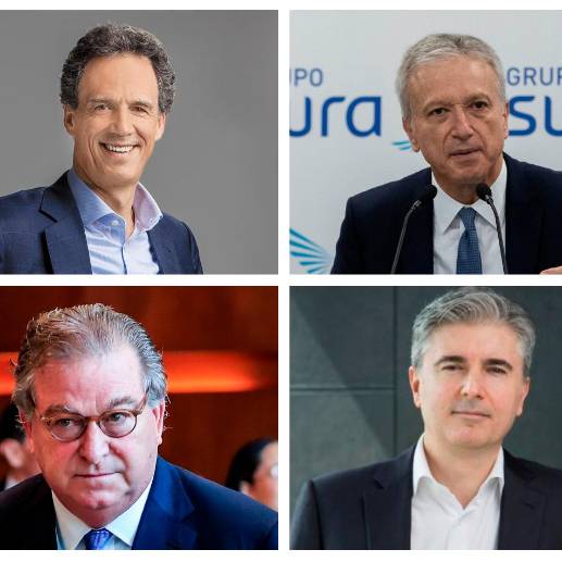 Miguel Cortés, presidente de Grupo Bolívar; Gonzalo Pérez, presidente de Grupo Sura; Jaime Gilinski, dueño del grupo Gilinski; e Ignacio Calle, presidente de Sura Asset Management. FOTO: EL COLOMBIANO