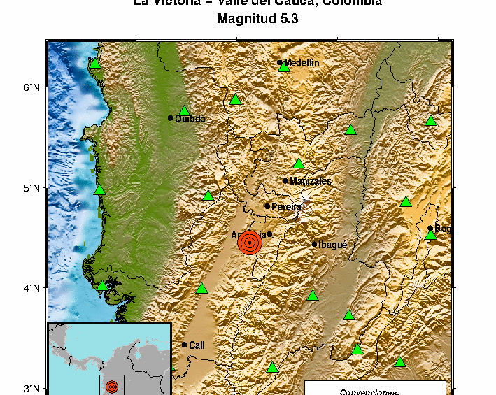 El SGC indicó que el municipio donde se ubicó el epicentro fue La Victoria (Valle del Cauca). FOTO SGC