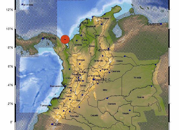 El temblor se registró en la frontera entre Colombia y Panamá. FOTO: TOMADA DE TWITTER @sgcol