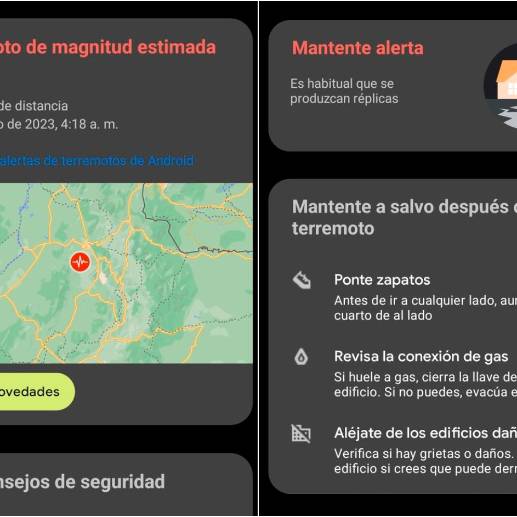 Esta es la información que llega con la alerta de terremoto de Google. FOTO: CAPTURA DE ALERTA GOOGLE