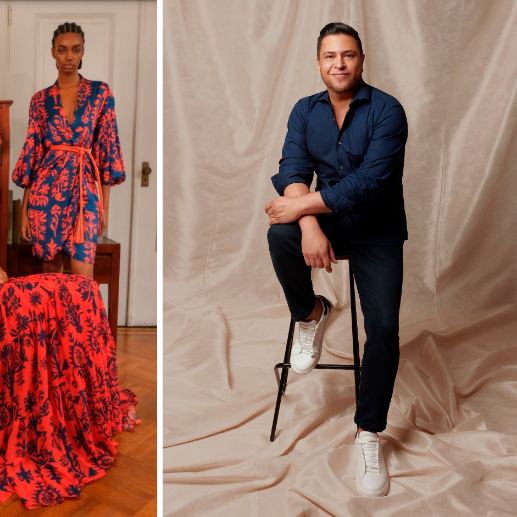 Parte de la colección primavera - verano 2023 que presentó el diseñador Andrés Otálora (a la derecha) en Nueva York y París. FOTOS Cortesía