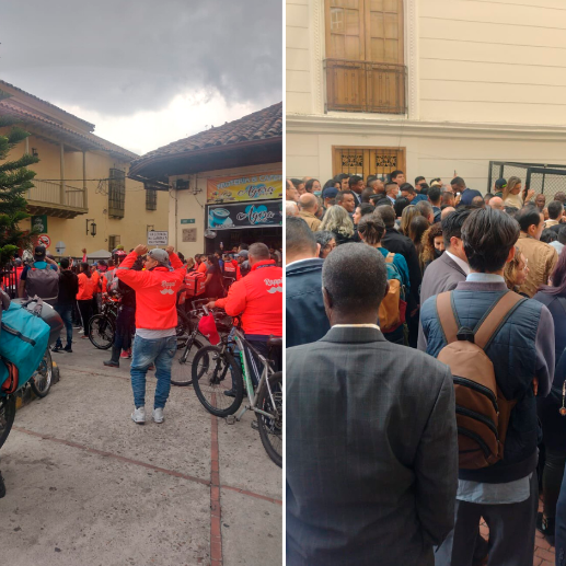 Domiciliarios de la plataforma Rappi salieron a las calles de Bogotá a manifestarse este martes contra la reforma laboral y arribaron al Congreso. FOTO CAPTURA DE VIDEO Y ARCHIVO