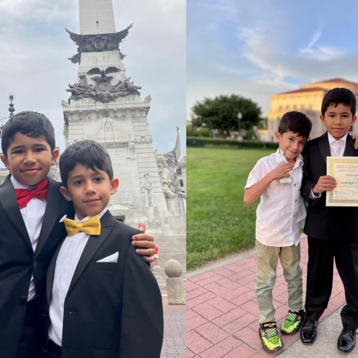 Santiago tiene diez años y su hermano Alejandro, ocho. Los dos son pianistas y participan del Festival Peskanov en Medellín. FOTO: Cortesía