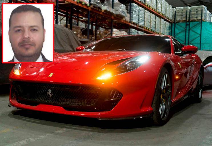 En el recuadro aparece el extraditado Juan José Valencia Zuluaga, alias “Falcon”, junto al Ferrari 812 Superfast. FOTOS: CORTESÍA