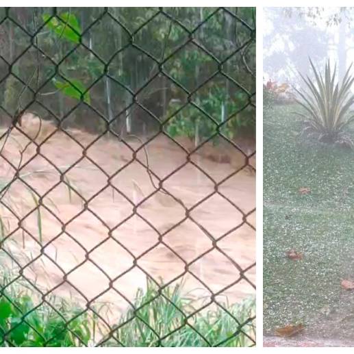 En varios videos ciudadanos quedó registrado el granizo y la creciente de la quebrada Doña María en el corregimiento de San Antonio de Prado. FOTO: CORTESÍA DENUNCIAS ANTIOQUIA