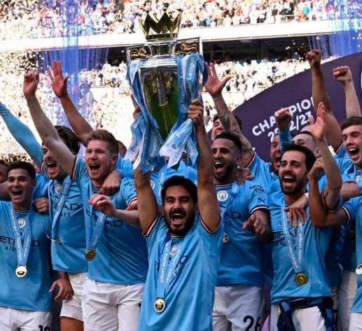 El festejo del Manchester City en la Premier League. FOTO AFP
