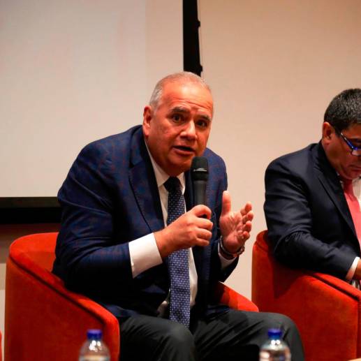 Jaime Enrique Rodríguez Navas, presidente del Consejo de Estado, durante su participación en un foro de la Universidad Externado. FOTO: Cortesía prensa UEC