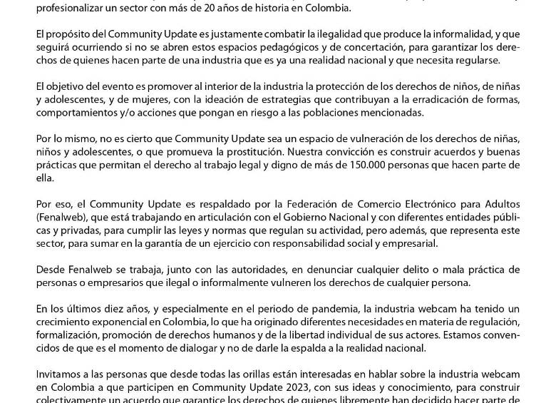 Comunicado de prensa del Community Update Foto: redes sociales
