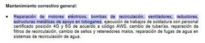 Contrato que especificaba mantenimiento de toboganes