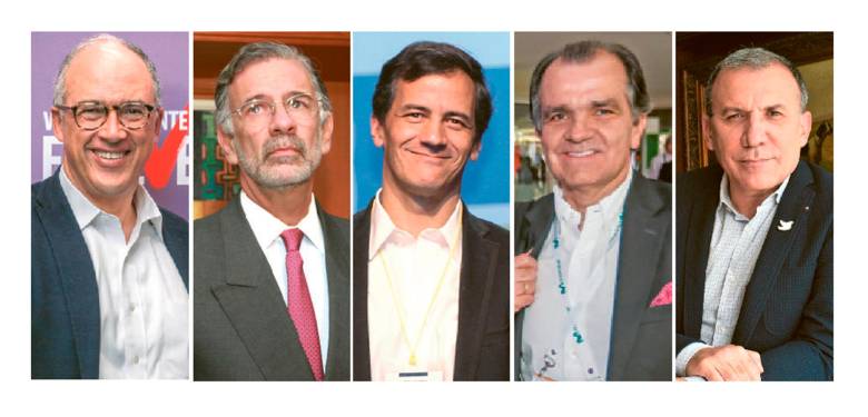 Ante los empresarios afiliados a la Andi los precandidatos Juan Carlos Echeverry, Eduardo Verano de la Rosa, Rafael Nieto, Óscar Iván Zuluaga y Roy Barreras expusieron sus iniciativas económicas de cara a los comicios de 2022. FOTOS Colprensa y El Colombiano