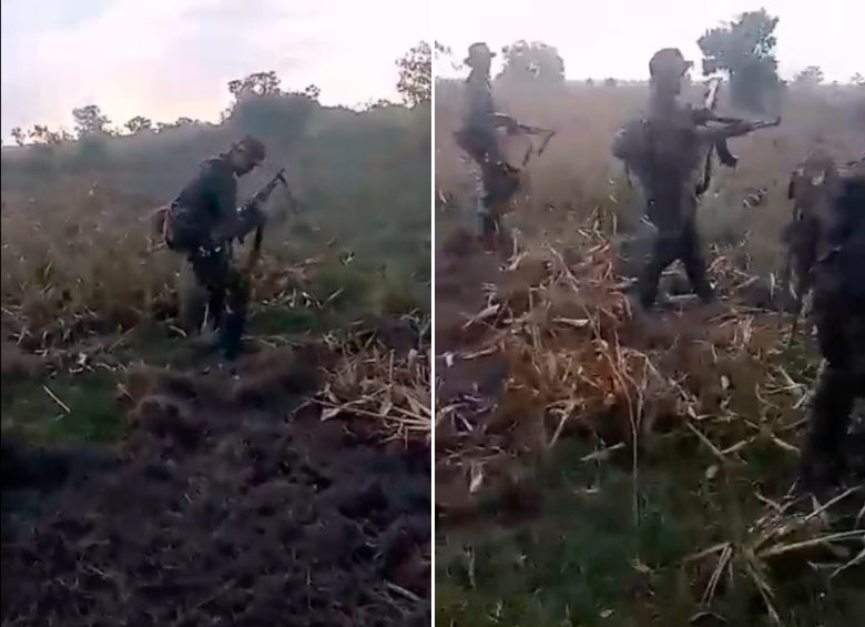 En las últimas horas se registró un fuerte enfrentamiento armado, que quedó registrado en video, entre las disidencias de las Farc y el ELN, en el departamento de Arauca. FOTO CAPTURA DE VIDEO