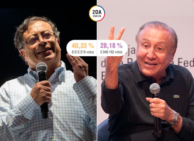 Gustavo Petro y Rodolfo Hernández, candidatos presidenciales que irán a segunda vuelta el 19 de junio. FOTOS: EL COLOMBIANO