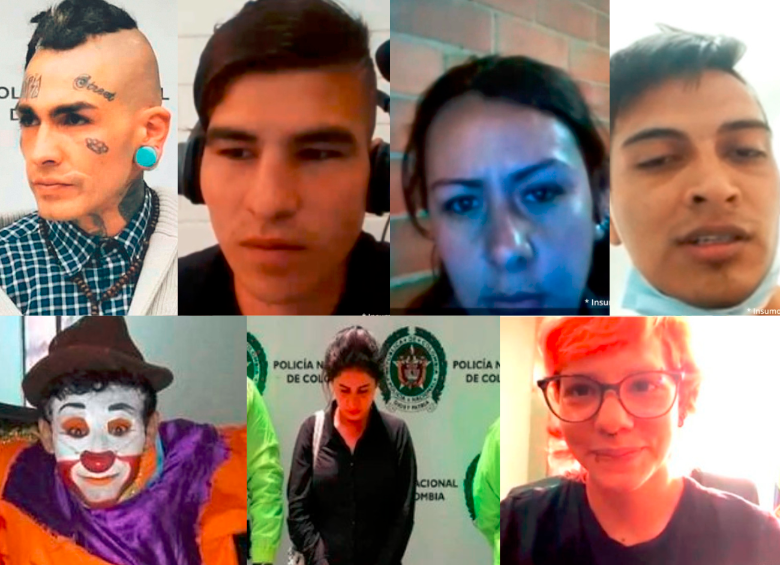 De izquierda a derecha: Sergio Pastor, alias 19. Fernando Urrea. Marcela Rodríguez. Johan Sainea. Andrés Felipe Yara. Paula Andrea Rojas Montoya, alias La Bruja. Camila Botero, alias Lucía. FOTO: Cortesía. 