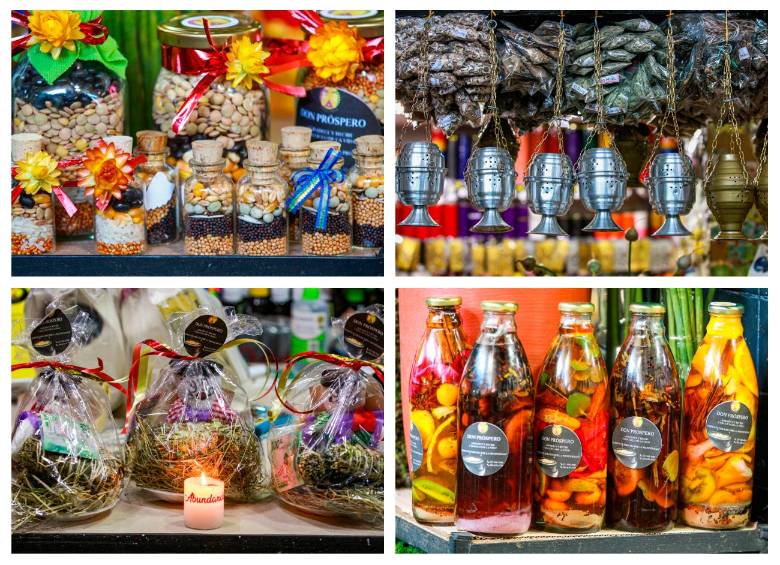 Semilleros de abundancia, incensarios, muñecos de año viejo y baños corporales son algunos de los productos que vende Aleida. FOTOS Manuel Saldarriaga