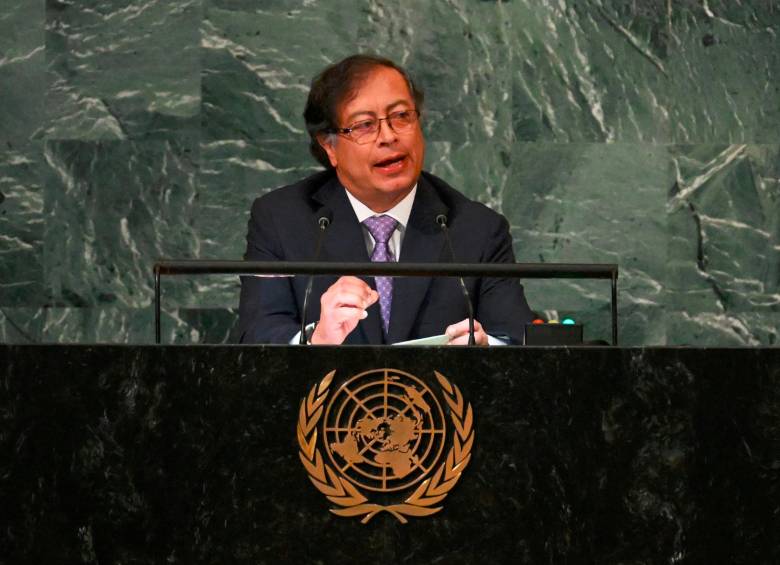 El presidente Gustavo Petro fue el quinto jefe de Estado en intervenir ante la Asamblea General de Naciones Unidas. Este fue su primer discurso ante ese organismo. FOTO AFP