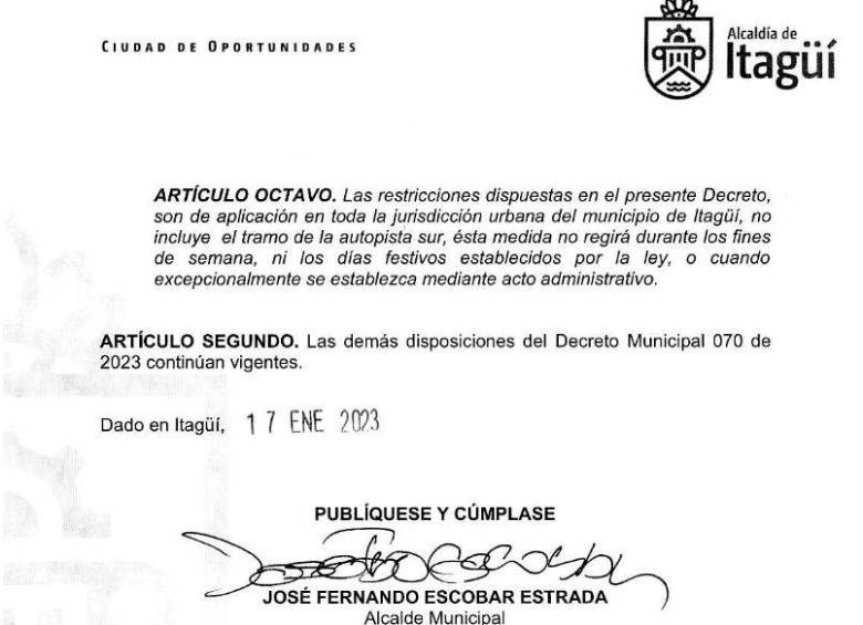 Decreto 075 que subsana el error que causó la confusión entre los conductores. FOTO: Cortesía.