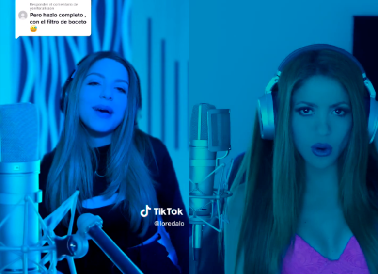 La influencer @Loredalo a la izquierda con un efecto similar al del video de la sesión con Bizarrap. FOTO: REDES SOCIALES