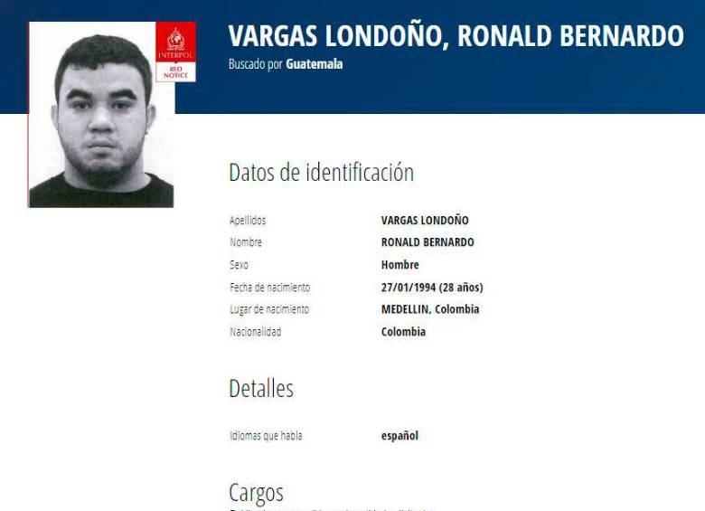 $!Esta es la circular roja de Interpol con la que se busca al antioqueño Ronald Vargas.