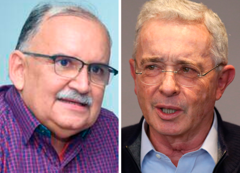 El presidente de la Comisión de la Verdad, Francisco de Roux; el excomisionado de paz, Guillermo Ospina; y el expresidente Álvaro Uribe Vélez. FOTO: COLPRENSA