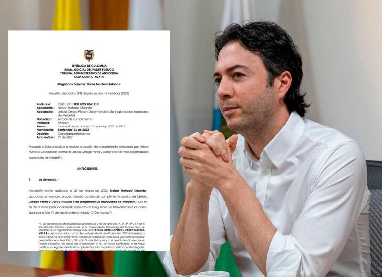 El fallo del Tribunal Administrativo de Antioquia se dio dentro de una acción de cumplimiento por la revocatoria contra Daniel Quintero. FOTO: EL COLOMBIANO