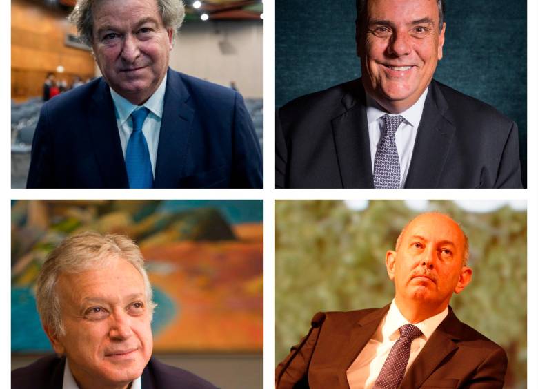 Jaime Gilinski, presidente del Grupo Gilinski; Jorge Mario Veláquez, presidente del Grupo Argos; Gonzalo Pérez, Presidente del Grupo Sura; y Carlos Ignacio Gallego, presidente del Grupo Nutresa, los protagonistas de la puja por el control GEA. FOTOS Archivo