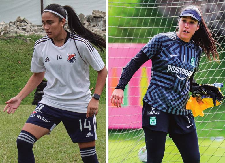 Mariana Sastoque (izquierda), defensa del Independiente Medellín. Las rojas debutan esta sábado ante el Pereira en la Perla del Otún. A la derecha. Vannessa Córdoba, hija del exportero Óscar Córdoba, llega a Atlético Nacional procedente del Deportivo Cali. FOTO JAIME PÉREZ y DIM