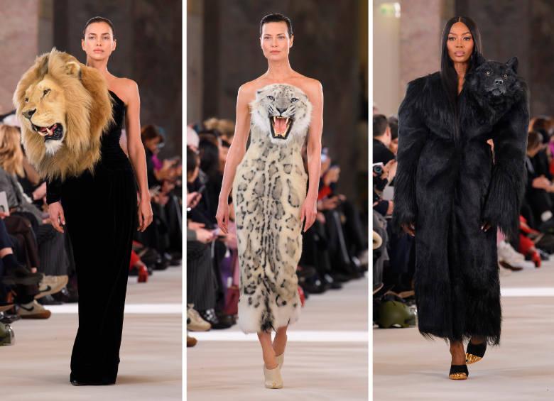 Tres trajes de todo un desfile que generaron más conversación que la pasarela misma. FOTOS: EFE