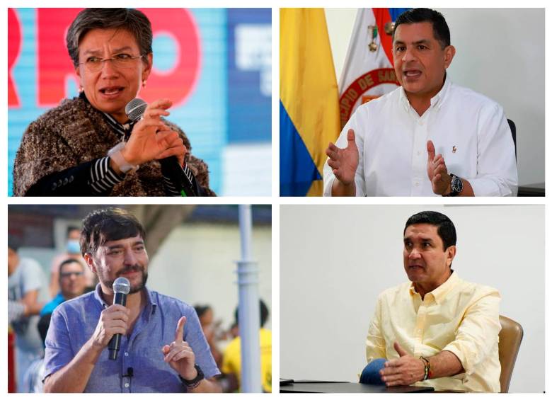 Claudia López (Bogotá), Jorge Iván Ospina (Cali), Jaime Pumarejo (Barranquilla) y Juan Carlos Cárdenas (Bucaramanga). FOTOS: COLPRENSA/REDES SOCIALES