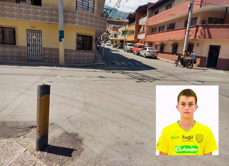 En esta esquina se accidentó Juan Andrés Pereañez Flórez (detalle), el excanterano de Leones y Medellín. Contra ese riel de protección sufrió el golpe que le costó la vida. FOTOS: JESSICA M. CANO Y CORTESÍA