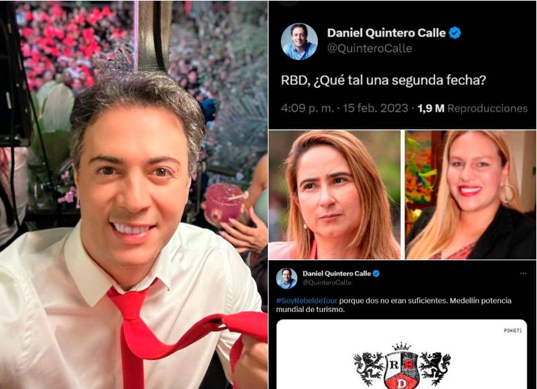 Daniel Quintero ha usado en repetidas ocasiones su cuenta de Twitter para promocionar el concierto de la banda mexicana en Medellín en noviembre. FOTOS: EL COLOMBIANO, CORTESÍA y TOMADAS DE TWITTER @QuinteroCalle