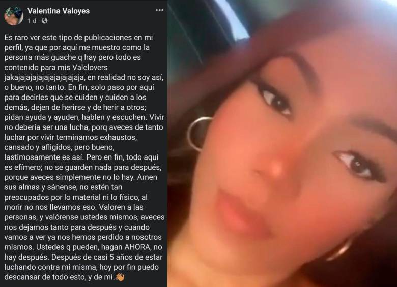En la mañana del sábado la joven publicó una sentida carta en Facebook. FOTO TOMADA DE FACEBOOK 