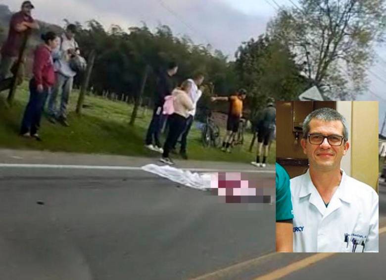 El doctor Iván Alberto Montoya Vargas (detalle), de 64 años, falleció en la vía Rionegro-La Ceja. FOTOS: CORTESÍA