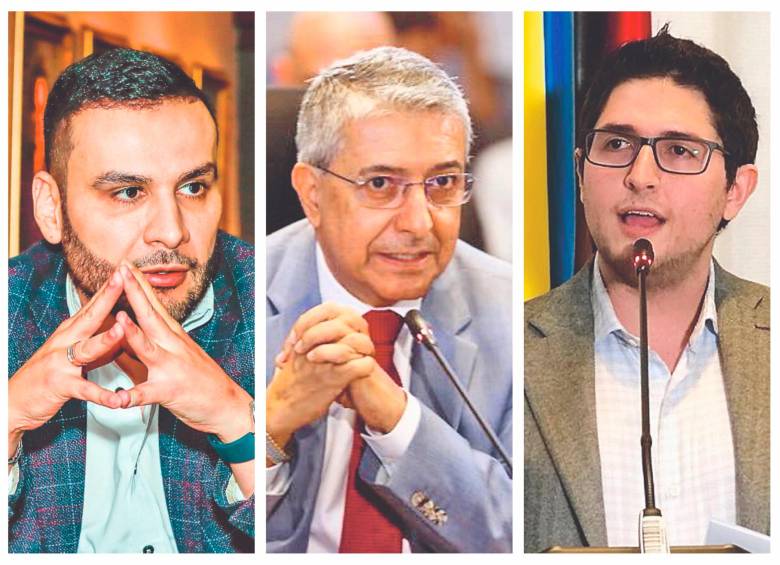 La elección de la mesa directiva, que debe convocar el actual presidente Lucas Cañas (al centro), tendrá como candidatos a Fabio Rivera (izq.), por la coalición gobiernista y a Simón Pérez (der.), desde el ala opositora a Daniel Quintero. Foto: EL COLOMBIANO Y CORTESÍA. 