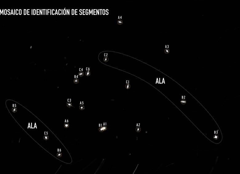 Cada punto dentro del mosaico está etiquetado con el segmento de espejo primario que lo capturó y servirá para alinear el espejo. Foto: Nasa