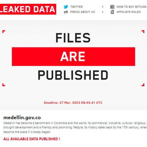 Imagen tomada del sitio web de Lockbit el grupo de ciberdelincuentes que robó los datos. FOTO: CAPTURA DE PANTALLA