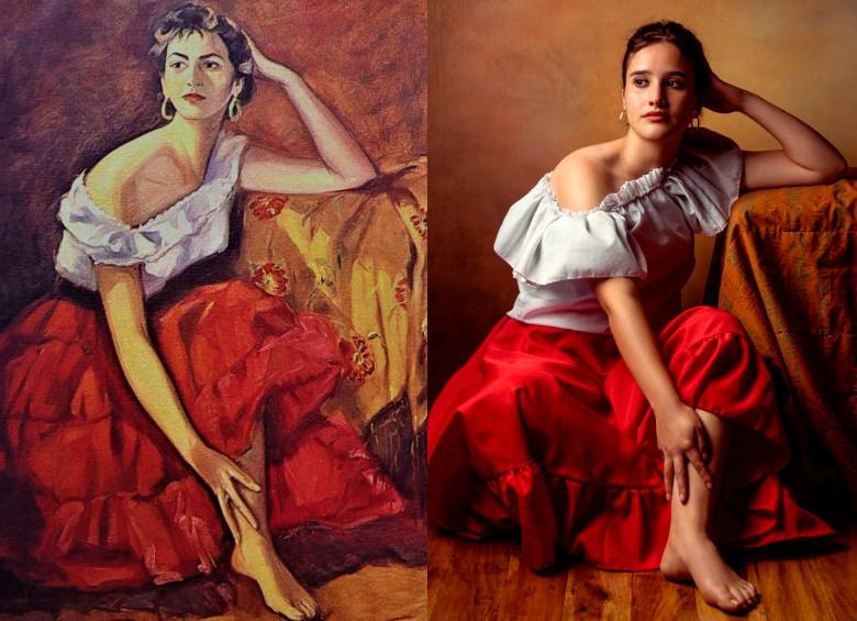 “España”, obra del pintor Camilo Isaza, recreada con Valery Lopera, estudiante de Jericó. 
