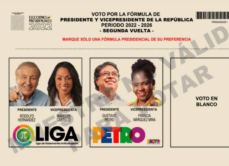 Oficial: ya está listo el tarjetón con el que los colombianos elegirán entre Hernández y Petro