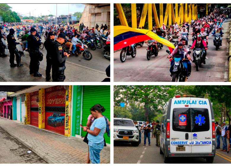 Locales comerciales, farmacias y tiendas siguen a medio abrir con surtidos que están a punto de acabarse; y se repiten convocatorias a nuevas marchas y plantones. Los barequeros y jornaleros no han podido volver a trabajar. FOTOS: EL COLOMBIANO Y CORTESÍA