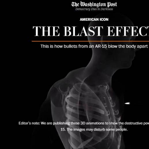 EL Washington Post publicó animaciones en 3D para mostrar el poder destructivo del AR-15. FOTO: TWP