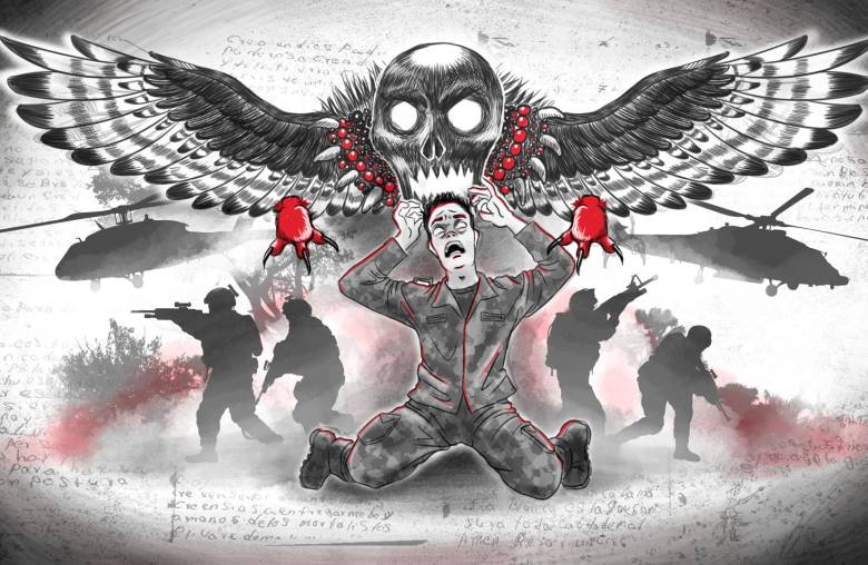 La pieza gráfica del segundo episodio, “Los conjuros siniestros del Clan del Golfo”. ILUSTRACIÓN: TOMÁS GIRALDO.