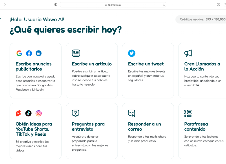 Plantillas del asistente personal Wawo.ai. FOTO Cortesía Wawo.ai