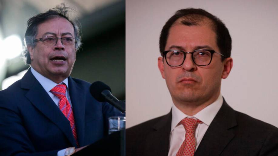 Gustavo Petro dijo ser el jefe del fiscal y Francisco Barbosa respondió que el presidente era un dictador. FOTOS: COLPRENSA. 