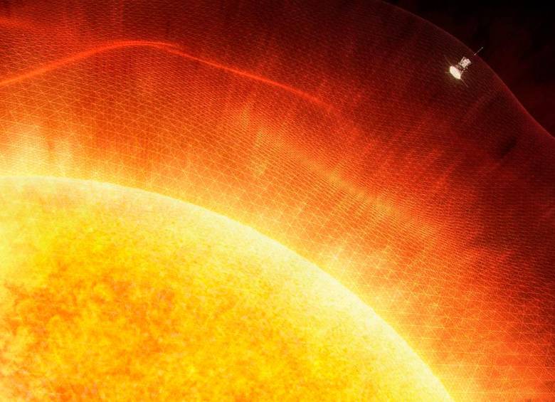 Ilustración de la Nasa sobre la nave Parker Solar Probe adentrándose en la atmósfera solar. Foto: Nasa